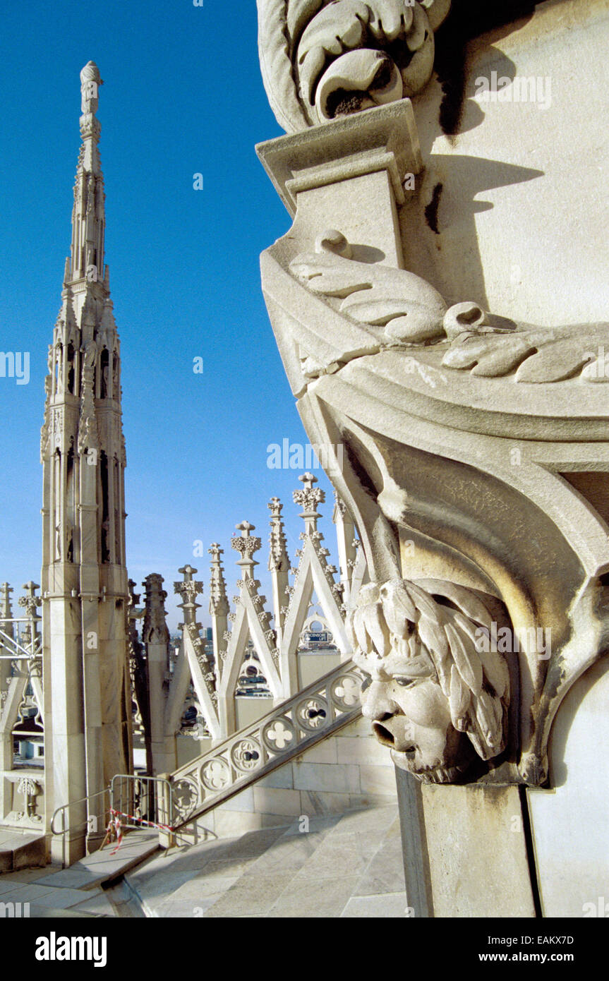 L'Italie, Lombardie, Milan, le toit cathédrale, Spire Banque D'Images