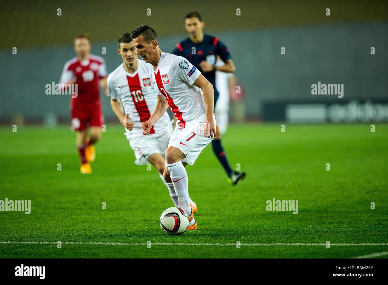 2014.11.14, Tbilissi, Géorgie, Tbilissi, football, UEFA EURO 2016 qualificatifs, Géorgie, Pologne - . n z [Arkadiusz Milik] (Polska) fot. Lukasz Skwiot/Foto Olimpik Banque D'Images