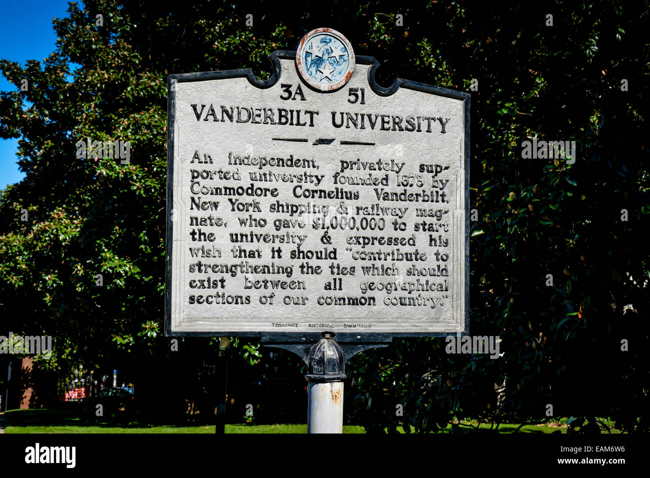 Une plaque de la commission des Monuments Historiques reconnaît l'Université Vanderbilt à Nashville, TN Banque D'Images Une plaque de la commission des Monuments Historiques reconnaît l'Université Vanderbilt à Nashville, TN Banque D'Images