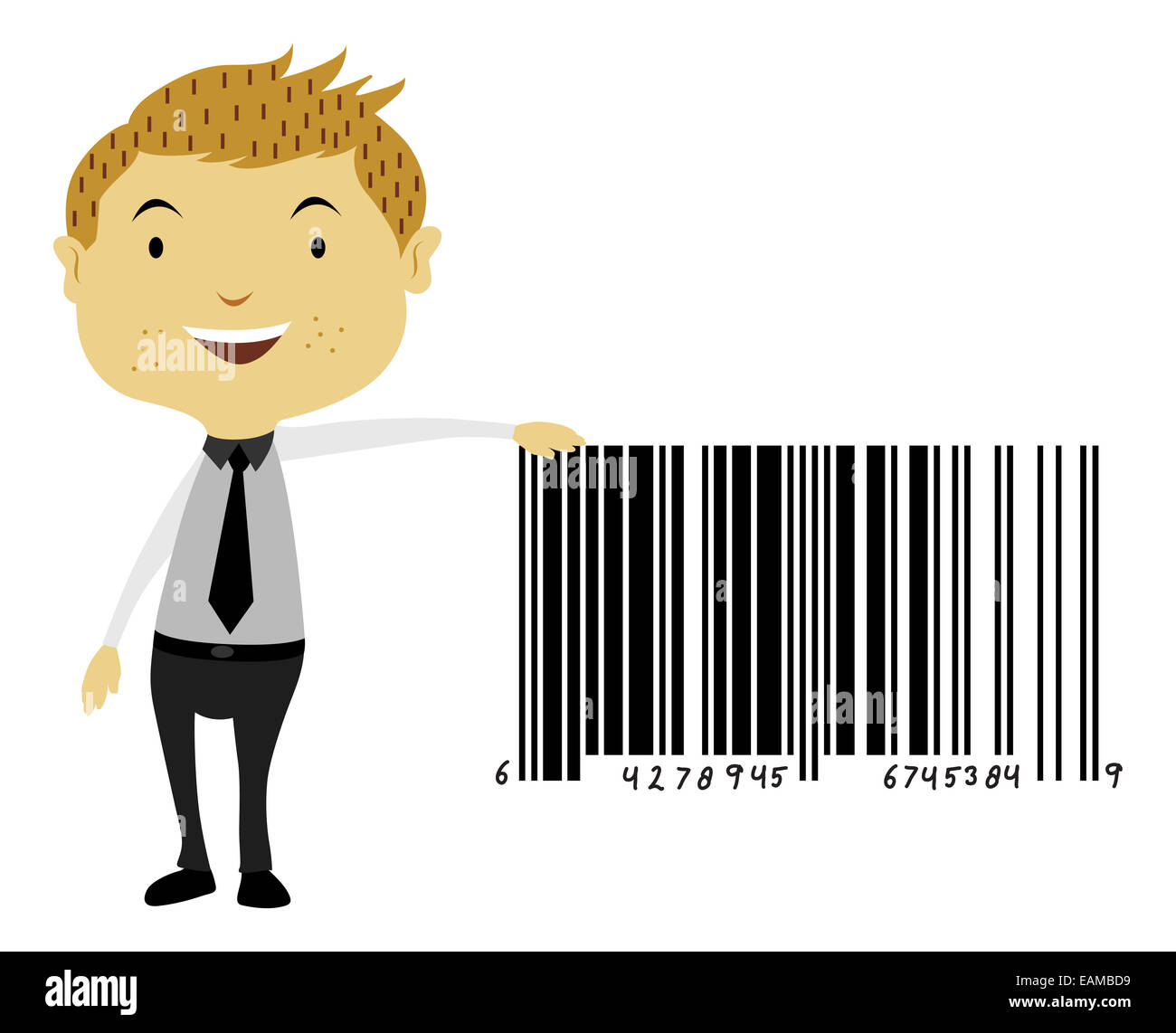 L'homme à côté d'un symbole de code à barres géant, vector illustration Banque D'Images