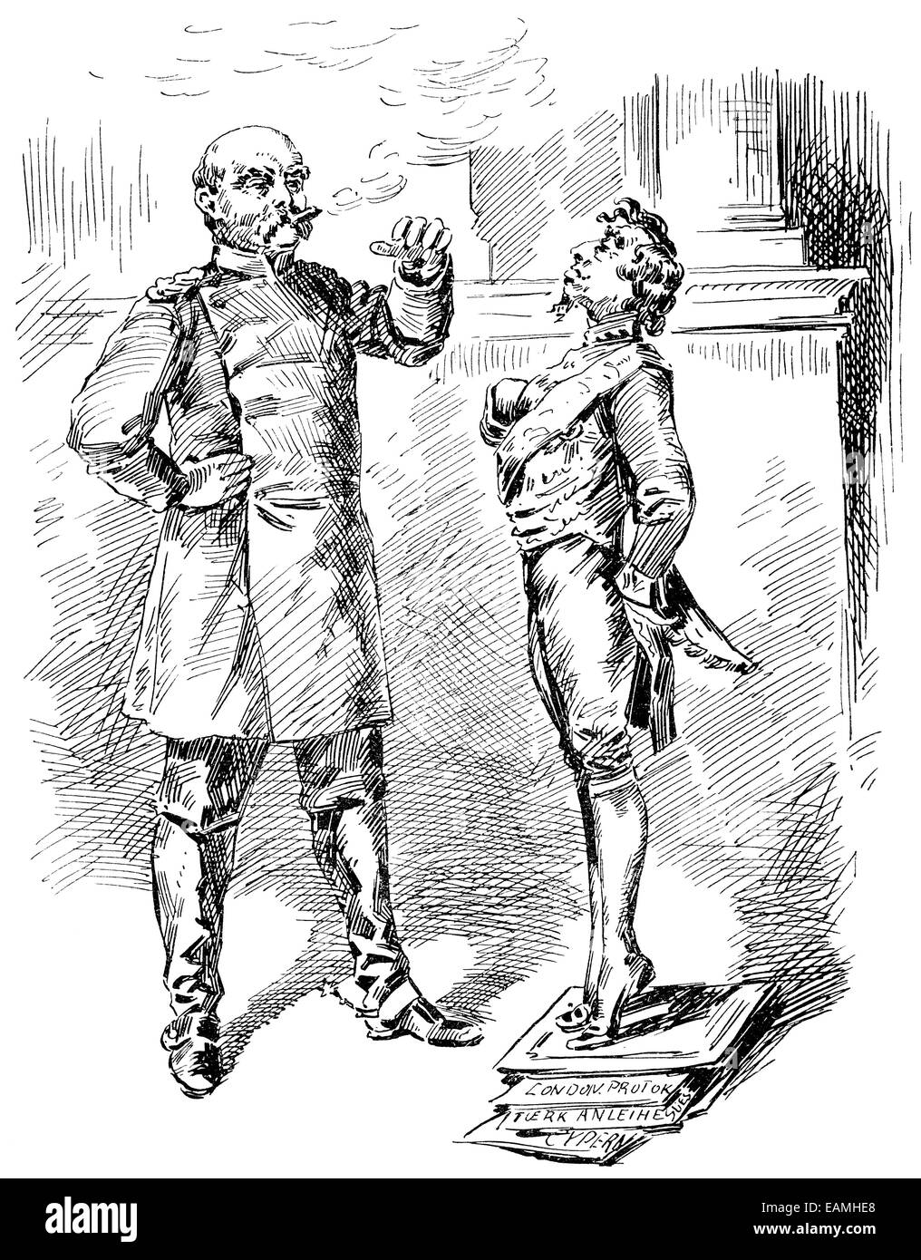 Caricature Benjamin Disraeli, comte de Beaconsfield, à l'occasion du congrès de Berlin. Banque D'Images