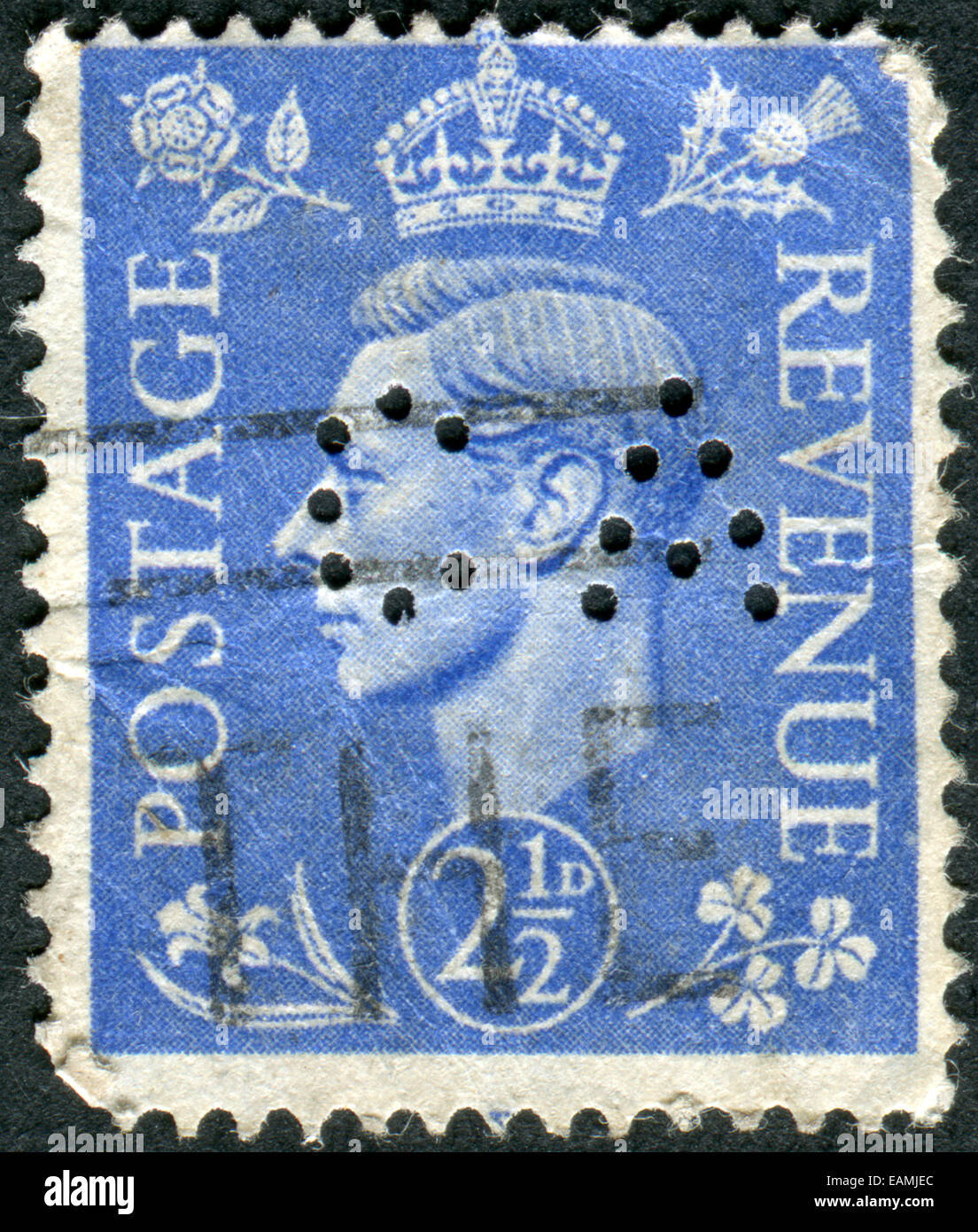 Timbre-poste imprimé en Angleterre, montre Roi du Royaume-Uni et des Dominions du Commonwealth britannique, George VI Banque D'Images