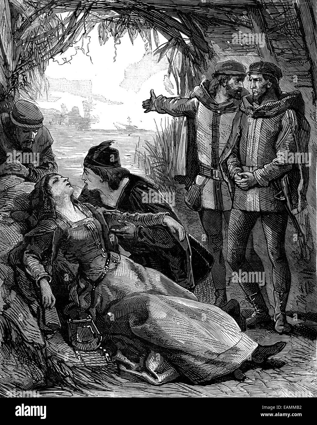 Anne Arfet. Anne respiré son dernier dans les bras de Robert, vintage engraved illustration. Journal des voyages, Journal de voyage, (1 Banque D'Images