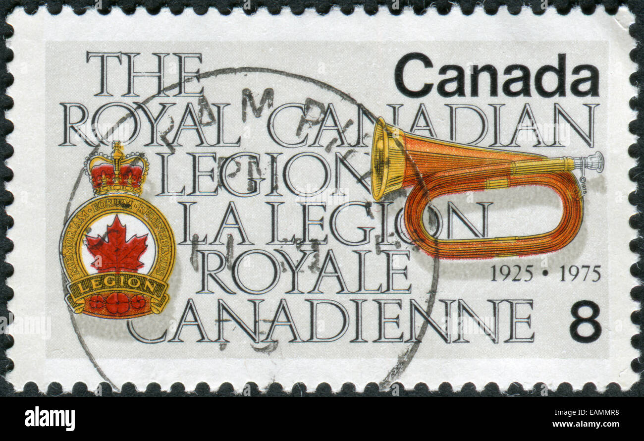 Timbre Poste Imprime Au Canada Au 50e Anniversaire De La Legion Royale Canadienne Presente L Embleme De La Legion Et Bugle Photo Stock Alamy