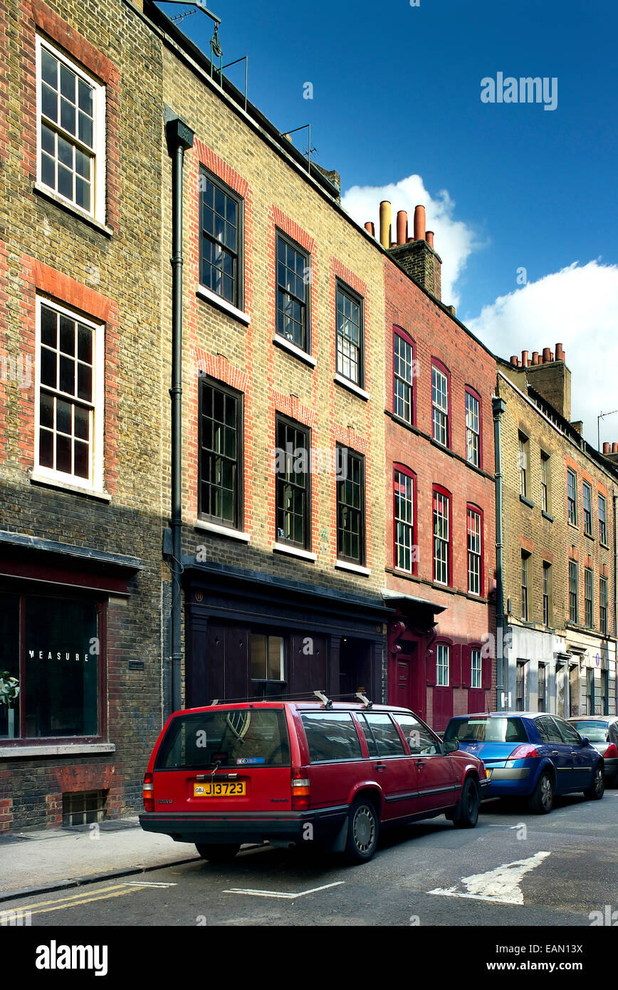 L'extérieur de l'ancien logement, bâtiments de fabrication maintenant Princelet Street, Spitalfields, Londres, UK Banque D'Images