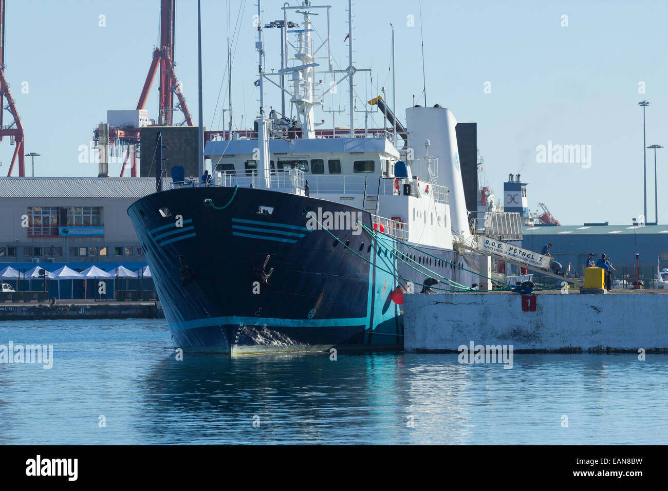 Mardi, Novembre 18th, 2014, Las Palmas, Gran Canaria, Îles Canaries, Espagne. Les douanes espagnoles navire arrive à base navale à Las Palmas après la saisie de plus de 900 kilos de cocaïne à bord d'un yacht, le samedi, à environ 250 milles au sud des îles Canaries. Le yacht était en route vers les Canaries à partir de la Caraïbe. L'équipage de trois personnes ( deux ressortissants ukrainiens et un serbe) ont été arrêtés lorsque les agents des douanes sont montés à bord du yacht de luxe en haute mer. Le 6 novembre, 2014 un autre yacht, transportant 600 kg de cocaïne, a été arraisonné par la marine espagnole. L'équipage (tous les Ch arrêté dans un Banque D'Images