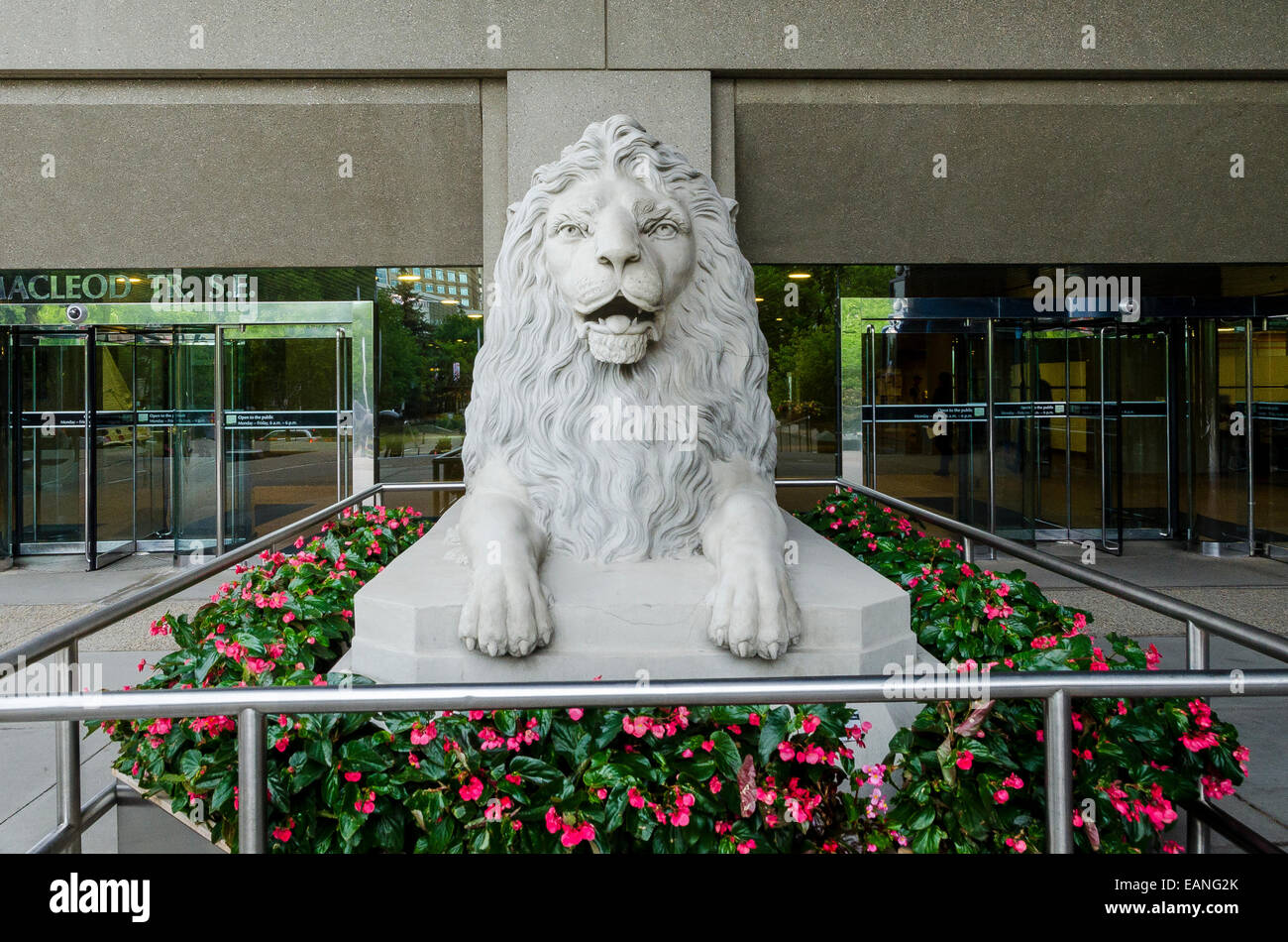 Lion en pierre, salle municipale de l'extérieur de Calgary, Calgary, Alberta, Canada Banque D'Images