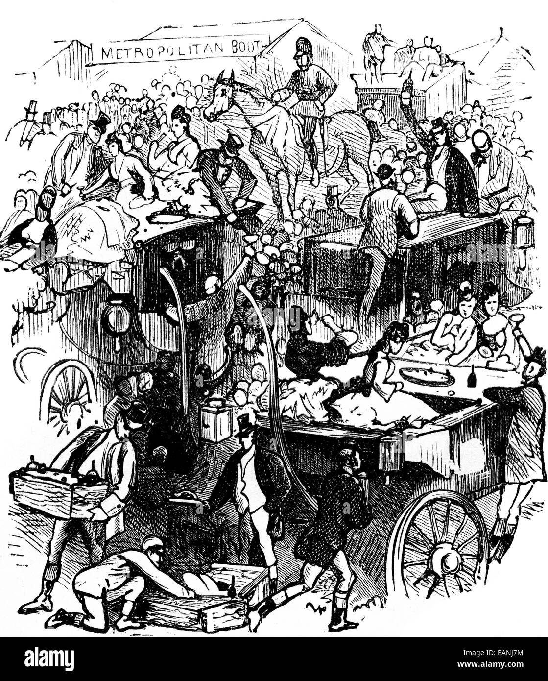 Déjeuner sur les drags, vintage engraved illustration. Journal des Voyage, Journal de voyage, (1879-1880). Banque D'Images