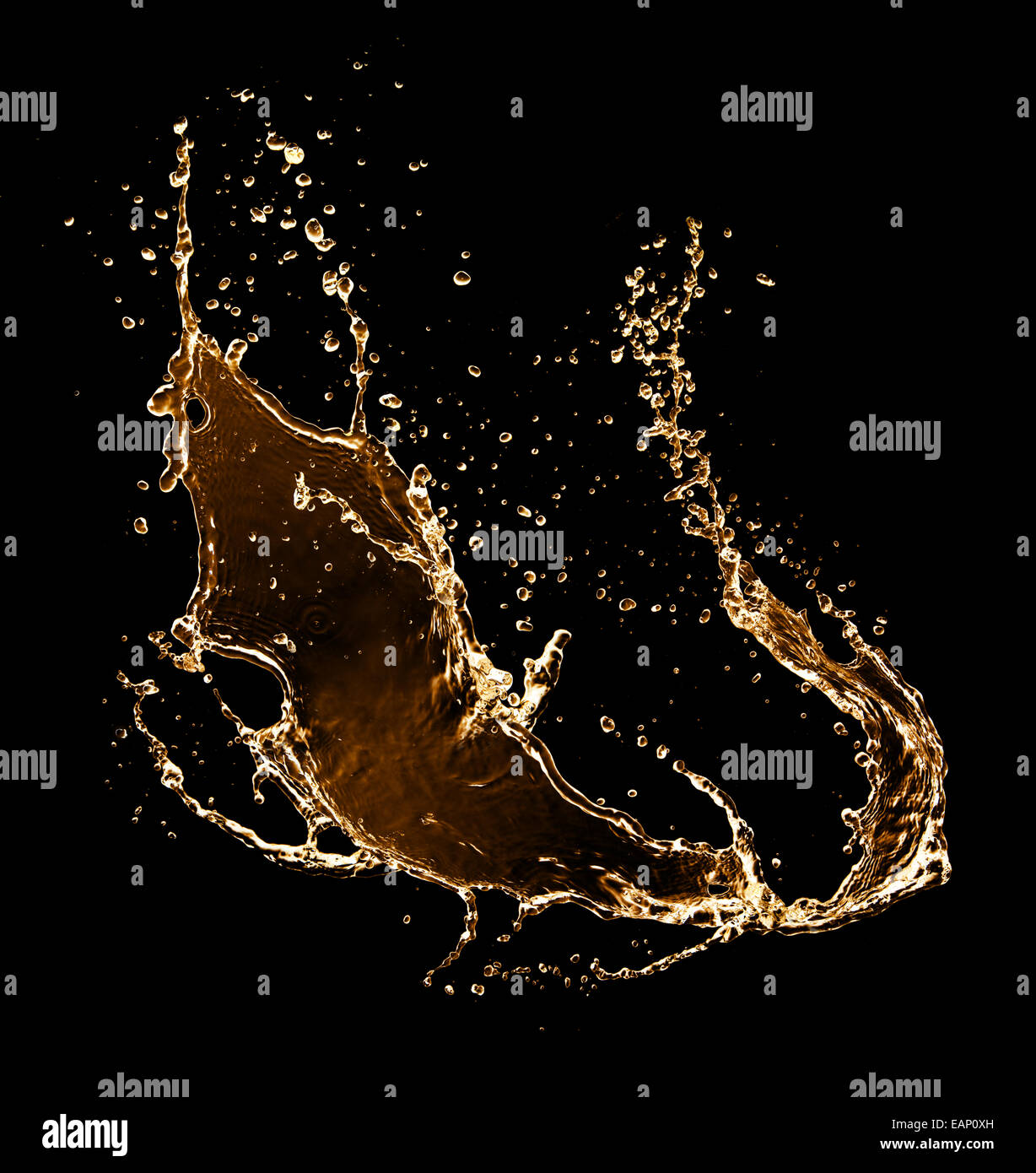 Splash Champagne isolé sur fond noir Banque D'Images