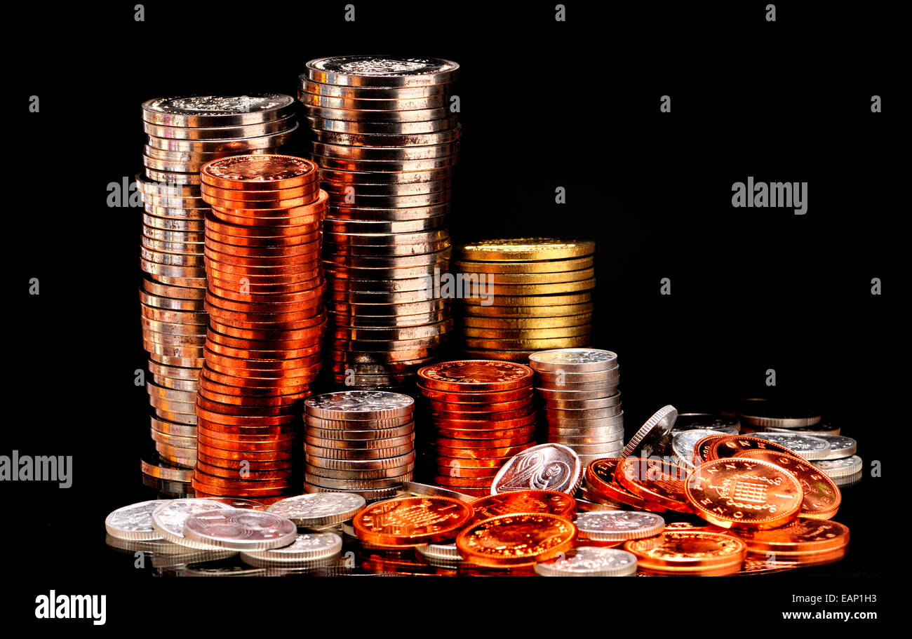 Tas de pièces de monnaie Banque D'Images