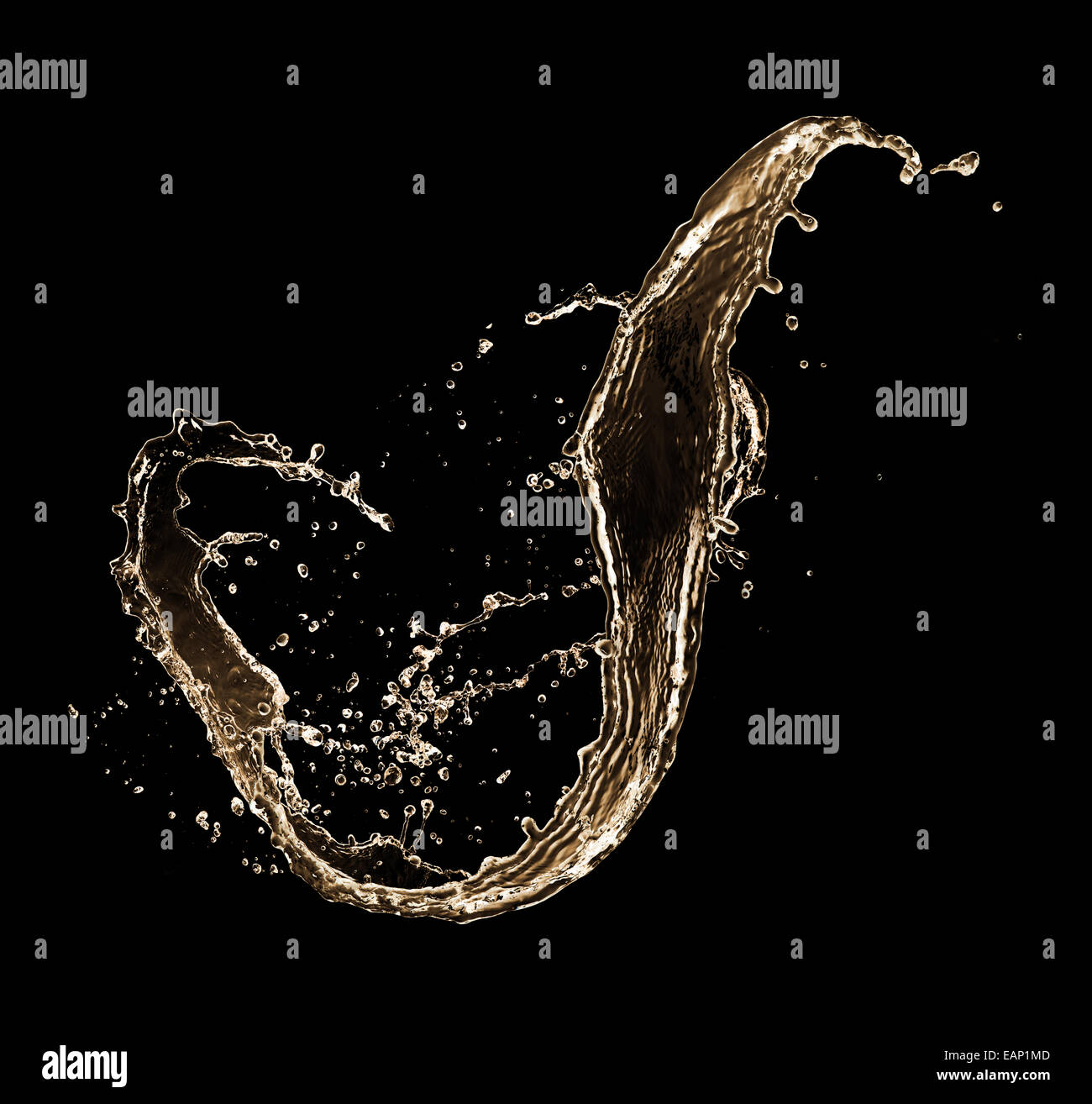 Splash Champagne isolé sur fond noir Banque D'Images