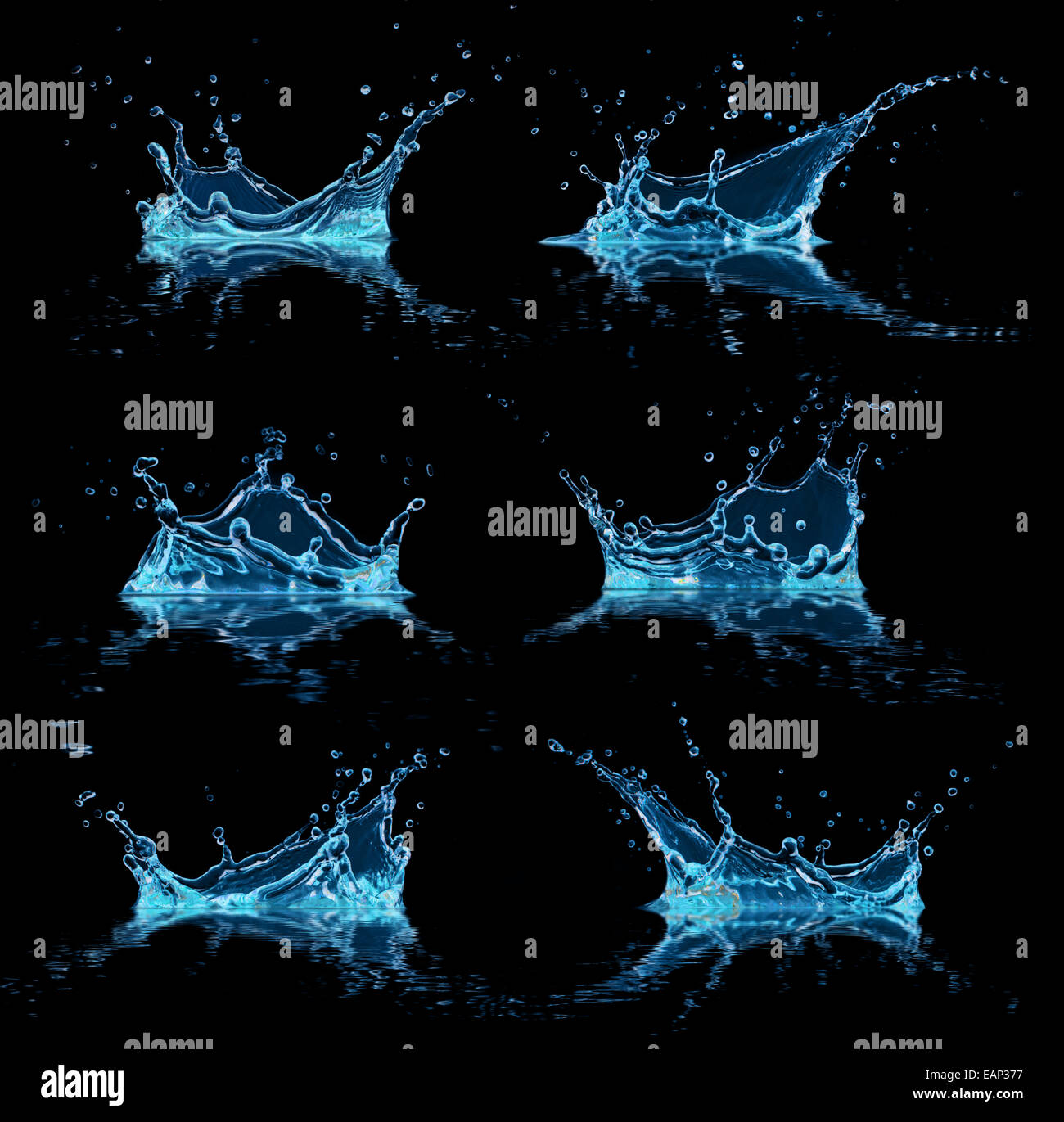 Les projections d'eau collection, isolé sur fond noir Banque D'Images