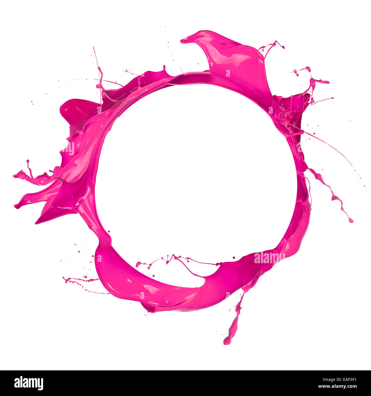 Cercle de peinture rose avec de l'espace libre pour le texte, isolé sur fond blanc Banque D'Images