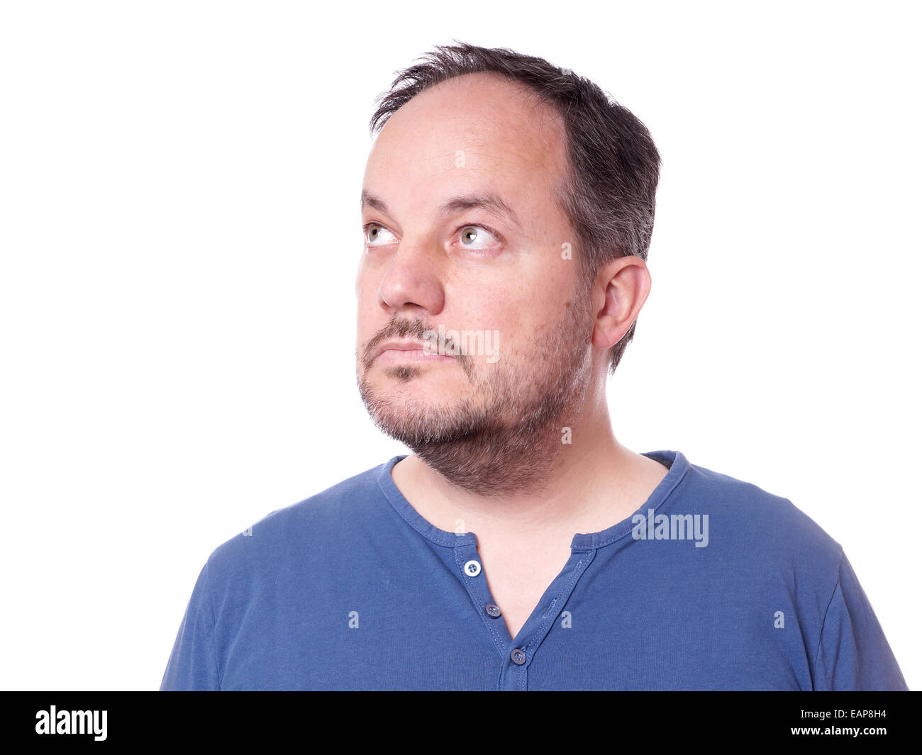 La pensée de l'homme d'âge moyen et à la recherche jusqu'à l'espace de copie Banque D'Images