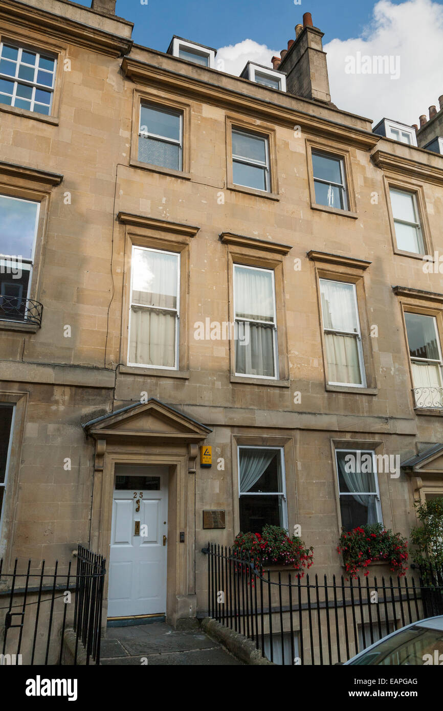 Extérieur / avant / à l'extérieur de 25 Gay Street, BATH ; la maison où Jane Austen a vécu. Ville de Bath, Somerset, Royaume-Uni. Banque D'Images