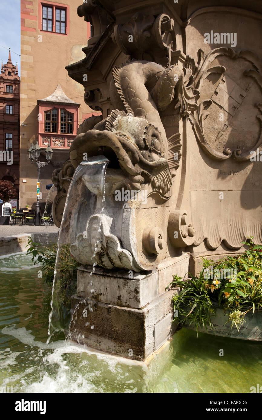 Würzburg : Altes Rathaus Square : Fontaine Banque D'Images