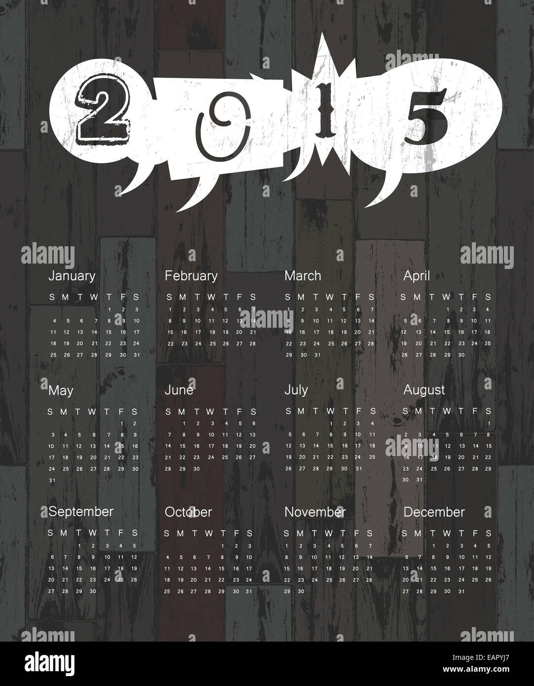 Calendrier 2015 sur fond de bois. Vector Banque D'Images