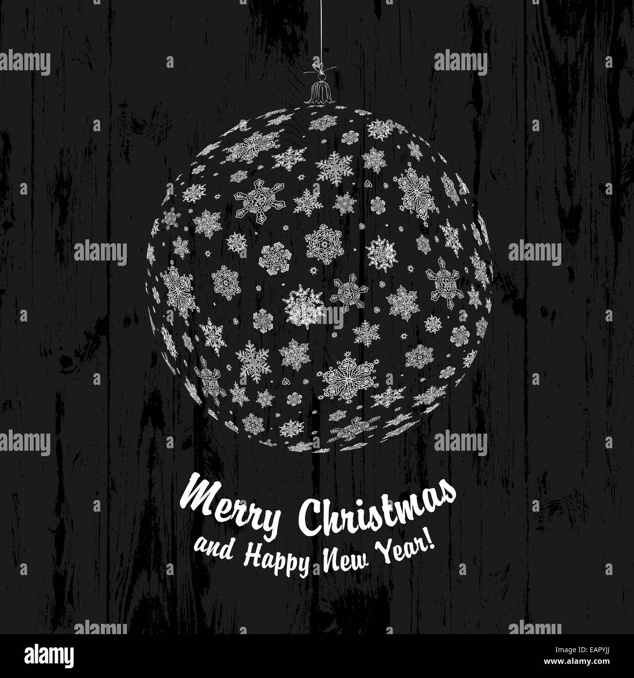 Boule de Noël sur fond de bois foncé, vecteur. Banque D'Images
