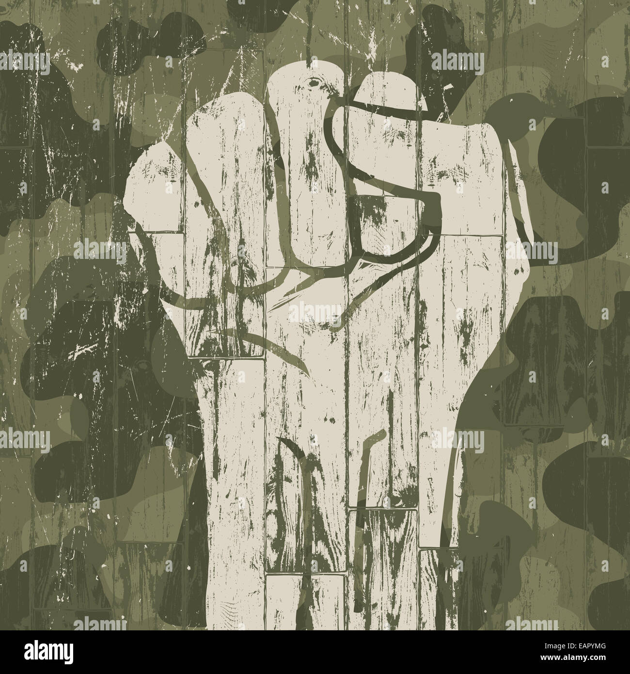 Fist symbole (révolution) sur fond de camouflage militaire. Vecteur. Banque D'Images