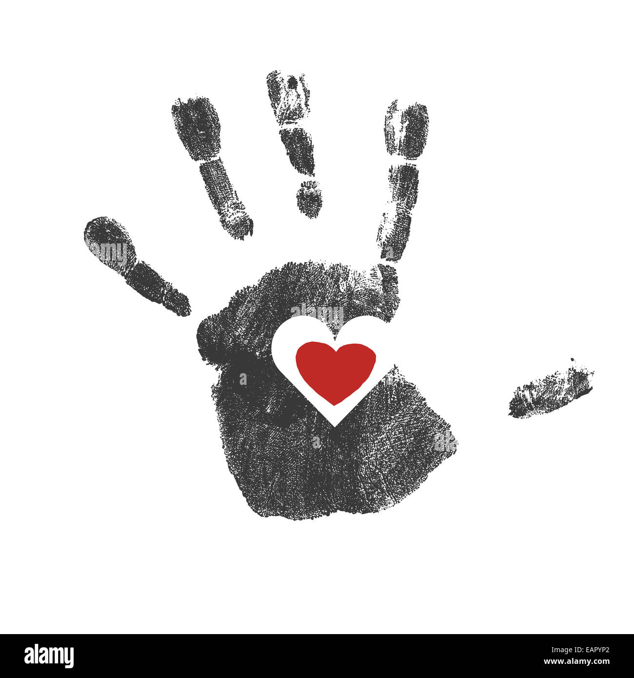 Handprint rouge avec le symbole de coeur. Vector Banque D'Images