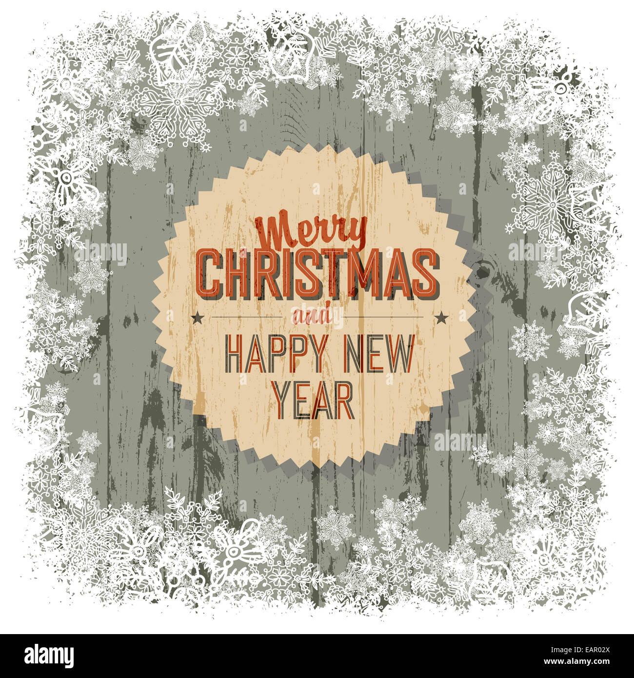 Joyeux Noël accueil avec un fond de bois, vecteur. Banque D'Images