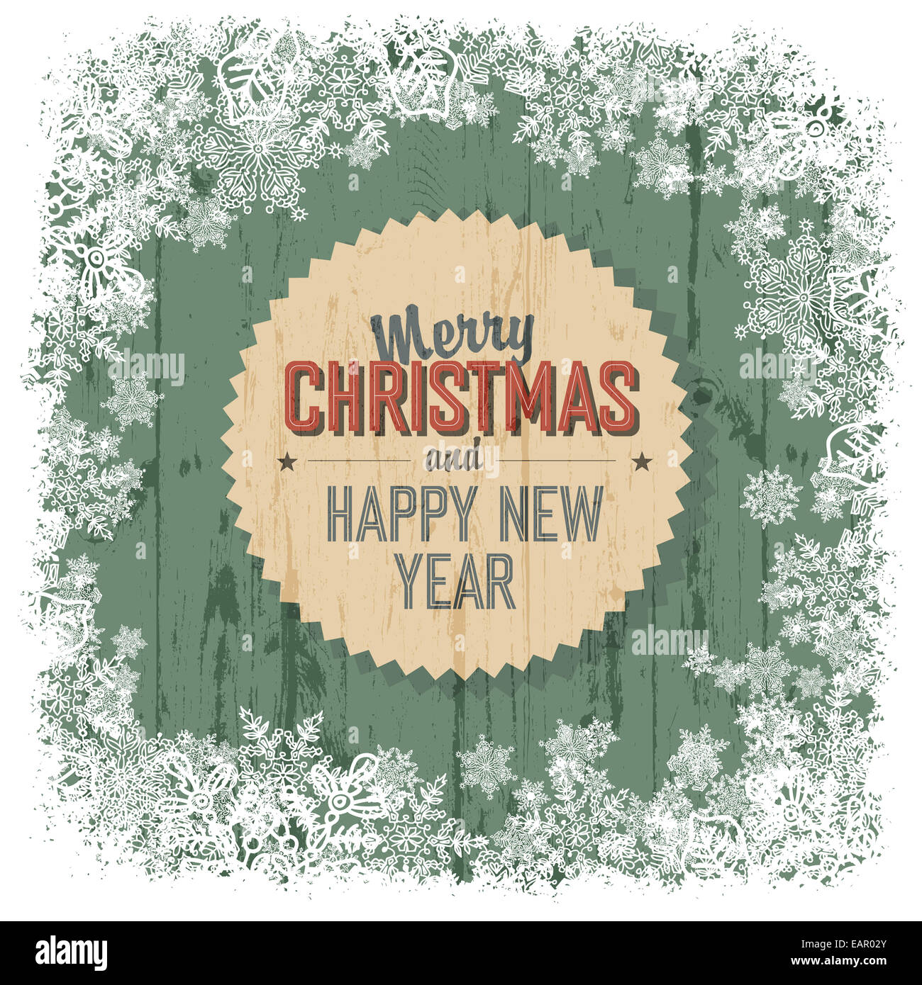 Joyeux Noël sur fond de bois vert de vœux, vecteur. Banque D'Images