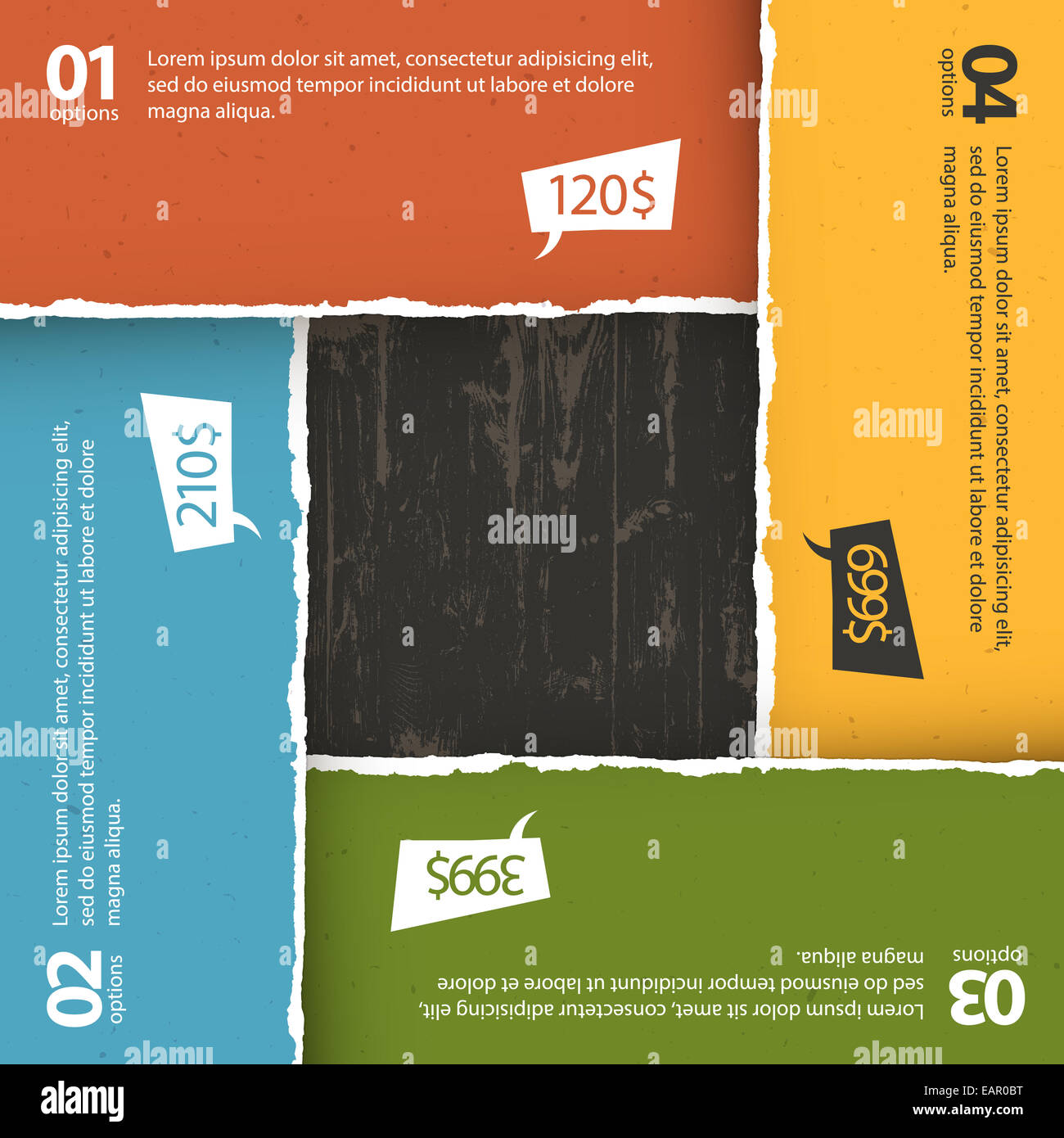 Texture Bois Papier déchiré sous les plaques colorées. Vector, EPS10 Banque D'Images