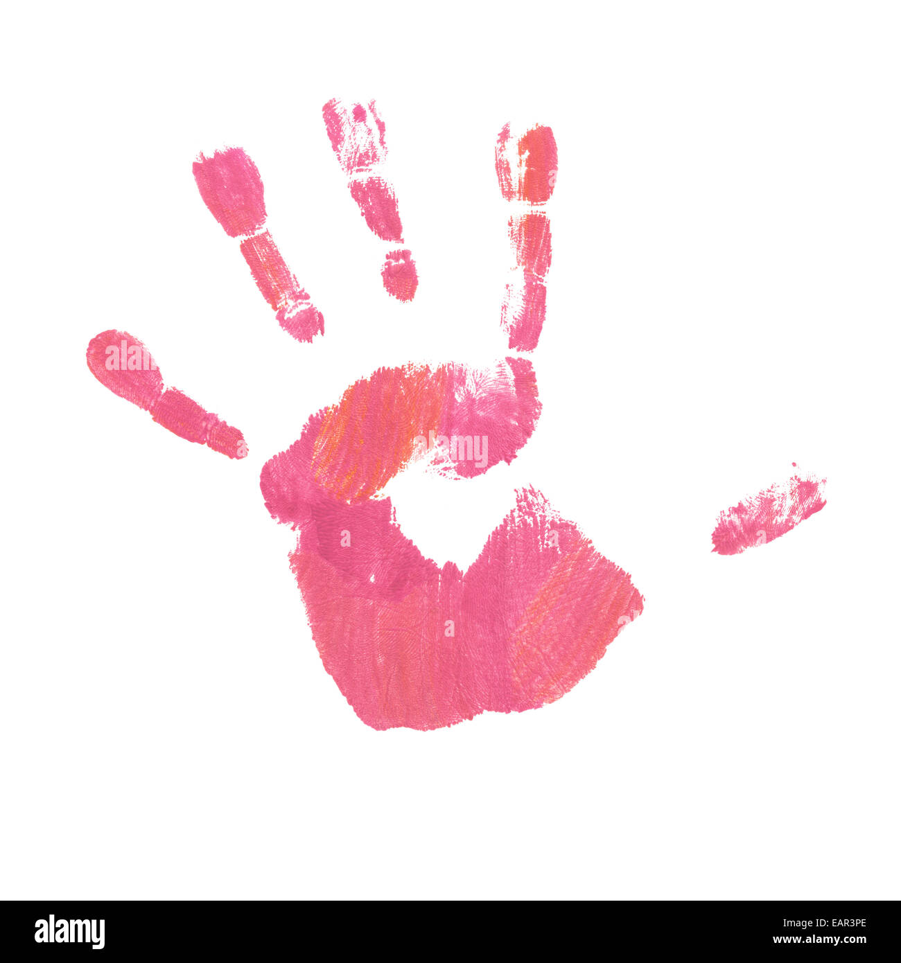 Close up of pink handprint, enfant 4 ans et plus, isolé. Banque D'Images