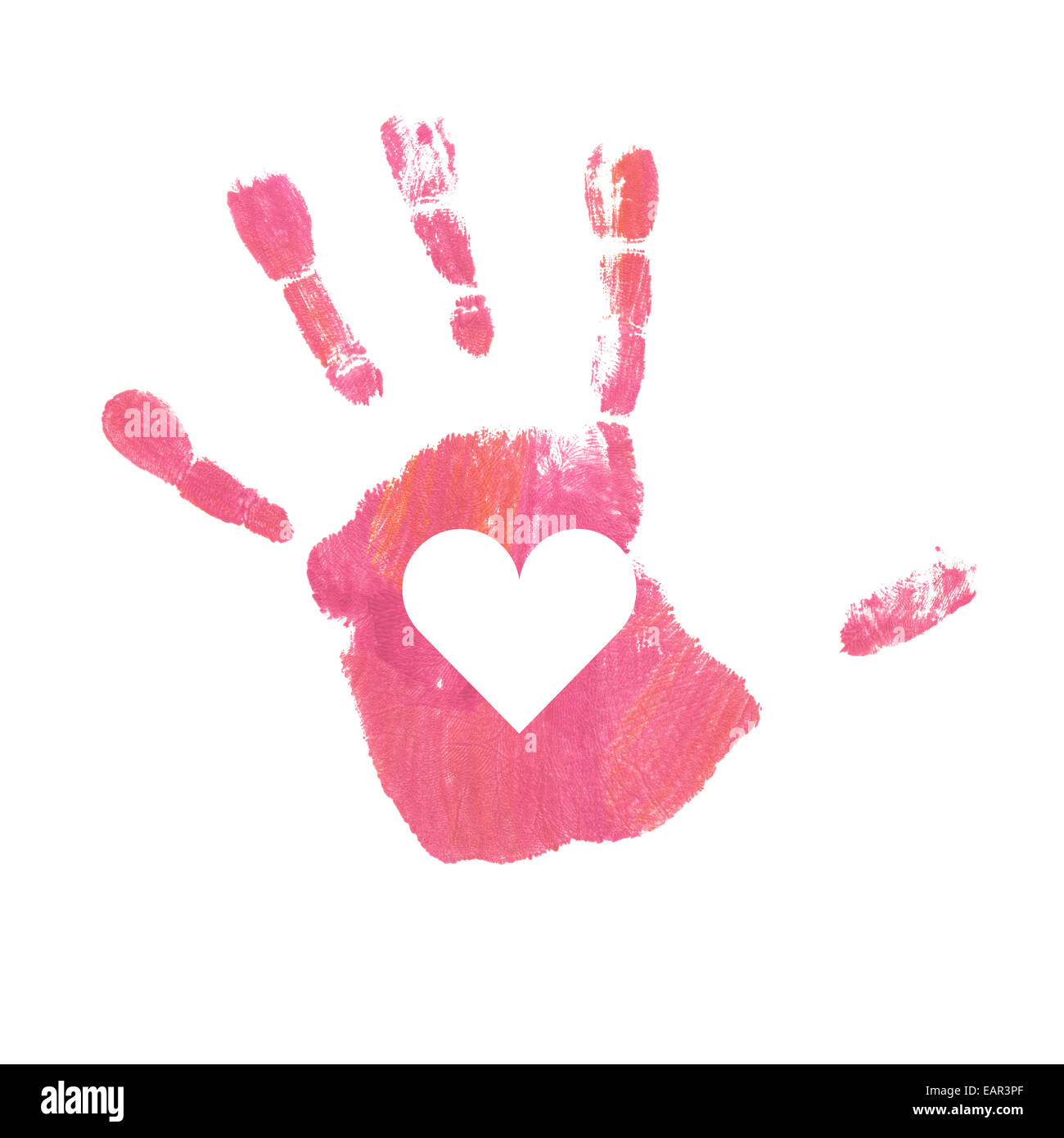 Close up of pink handprint, enfant 4 ans et plus, isolé. Banque D'Images