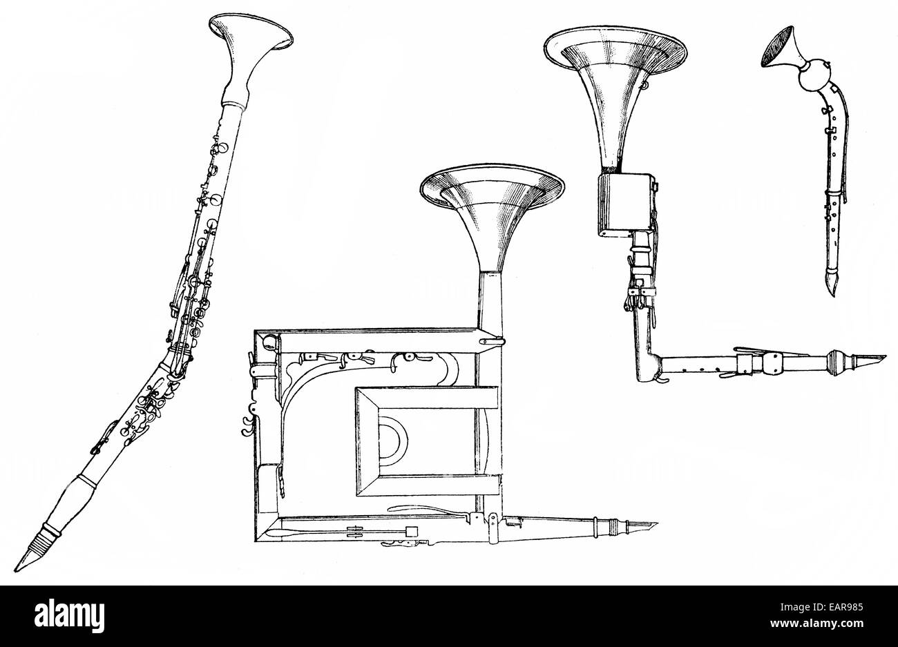 Instruments à vent, ou cor de basset, clarinette basset corno bassetto, Holzblasinstrumente Bassetthorn, corno oder bassetto, Basse Banque D'Images