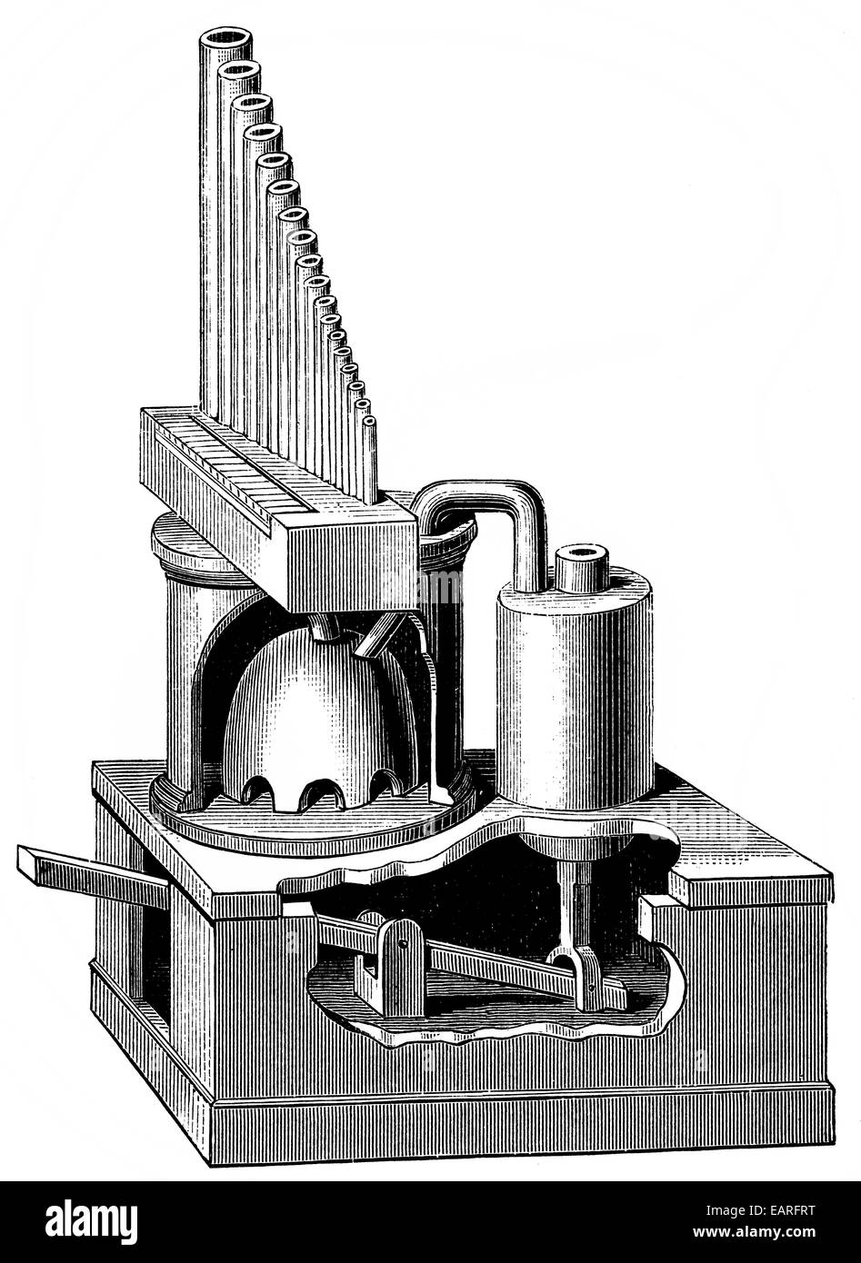 Orgue hydraulique par Heron d'Alexandrie ou Mechanicus, un mathématicien et ingénieur grec organon, hydraulikon Heronische, Hydrau Banque D'Images