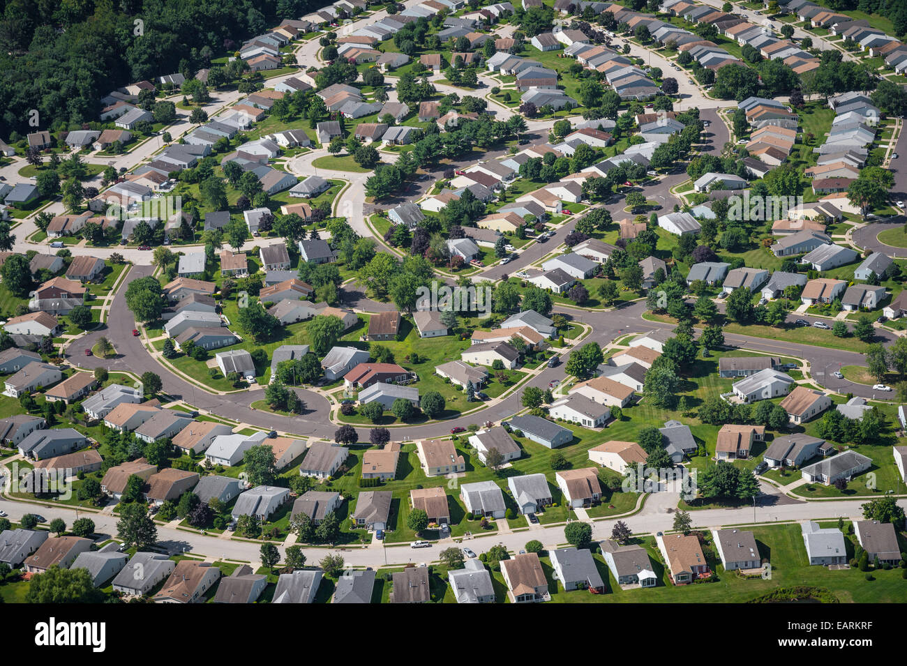 Vue aérienne de maisons d'habitation en banlieue, New Jersey, USA Banque D'Images