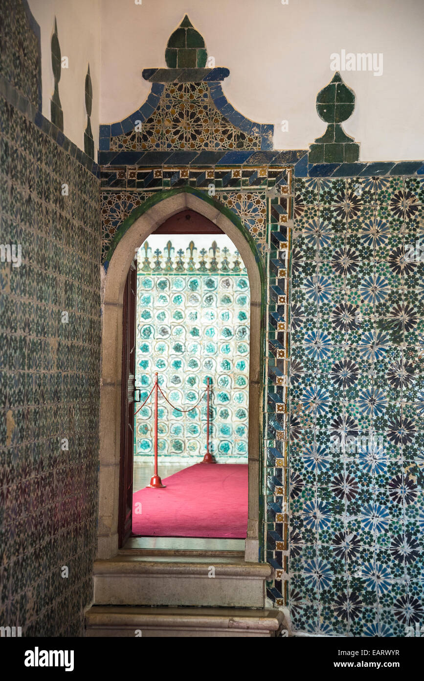 Palais national, de l'intérieur, chambellan du roi Sébastien, murs carrelés, Sintra, Portugal Banque D'Images