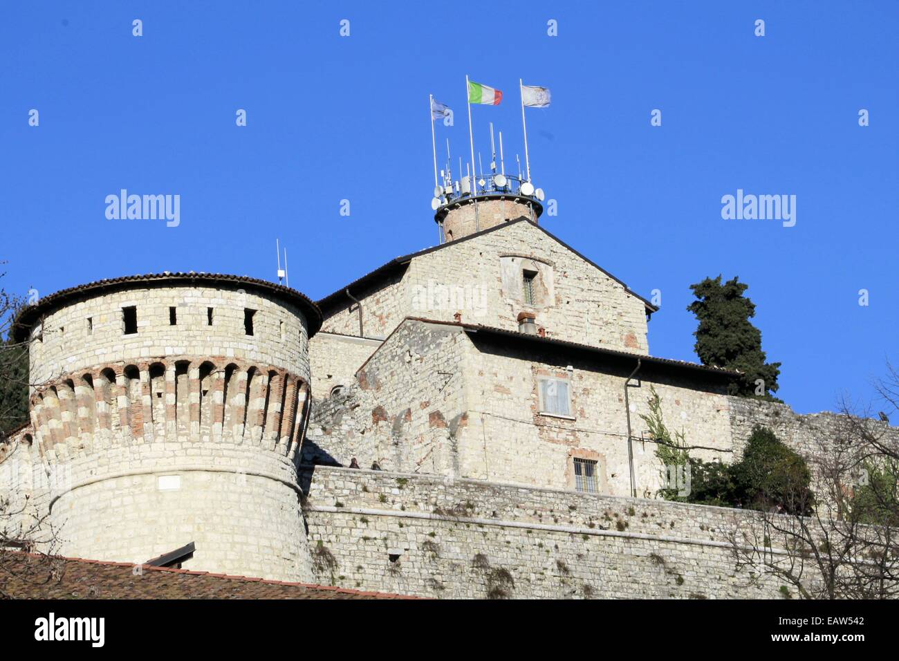 Ancienne tour du château de Brescia en Italie Banque D'Images