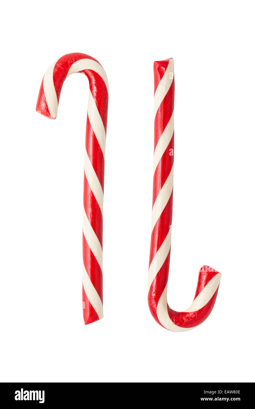 Deux candycanes isolated on white Banque D'Images