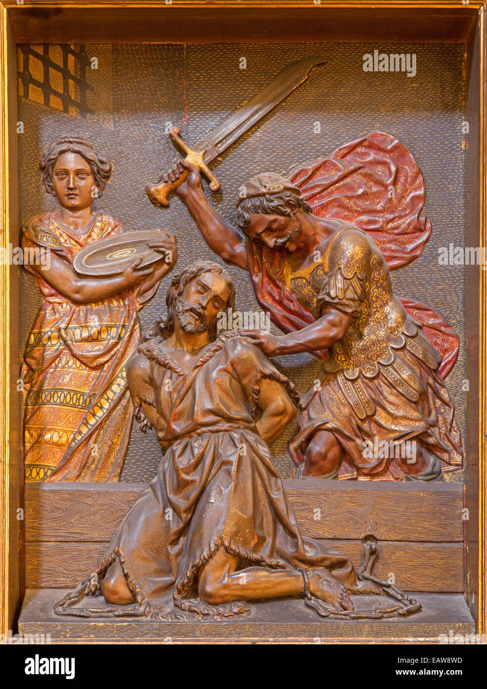 - La décapitation de secours polychrome sculpté la décapitation de Saint Jean Baptiste à l'église Iglesia de la Anunciacion Banque D'Images - La décapitation de secours polychrome sculpté la décapitation de Saint Jean Baptiste à l'église Iglesia de la Anunciacion Banque D'Images