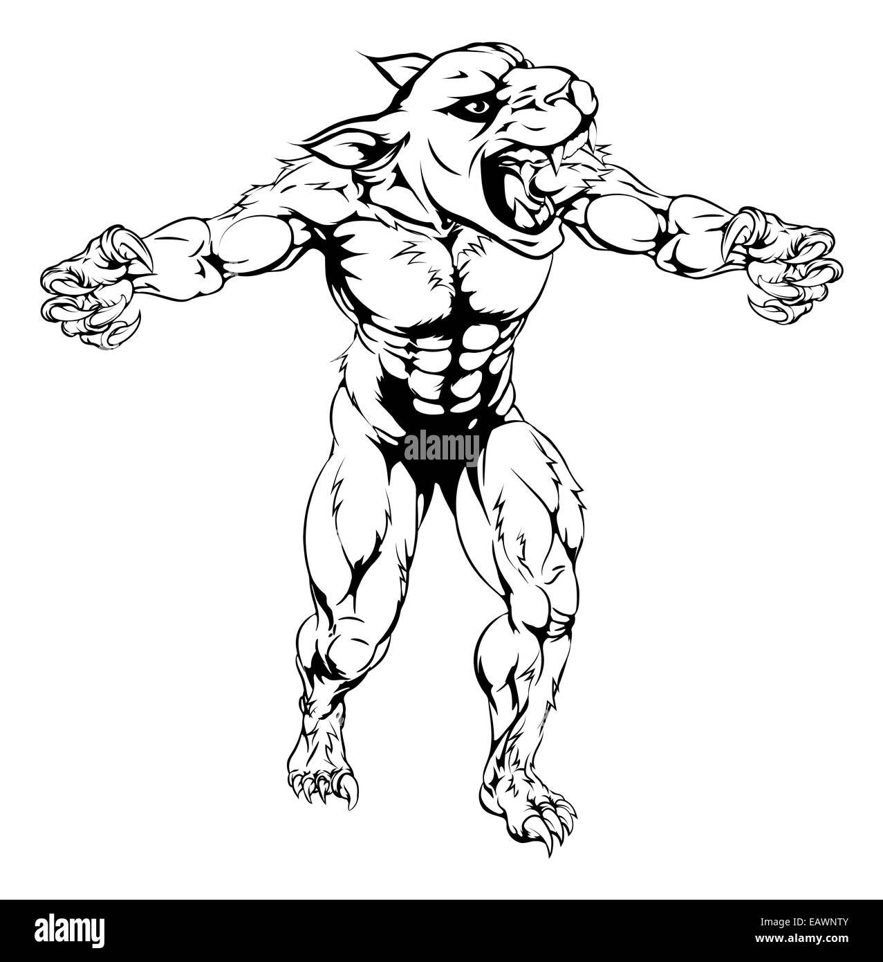Une illustration d'une effrayante mascotte panthère sport avec toutes griffes dehors Banque D'Images