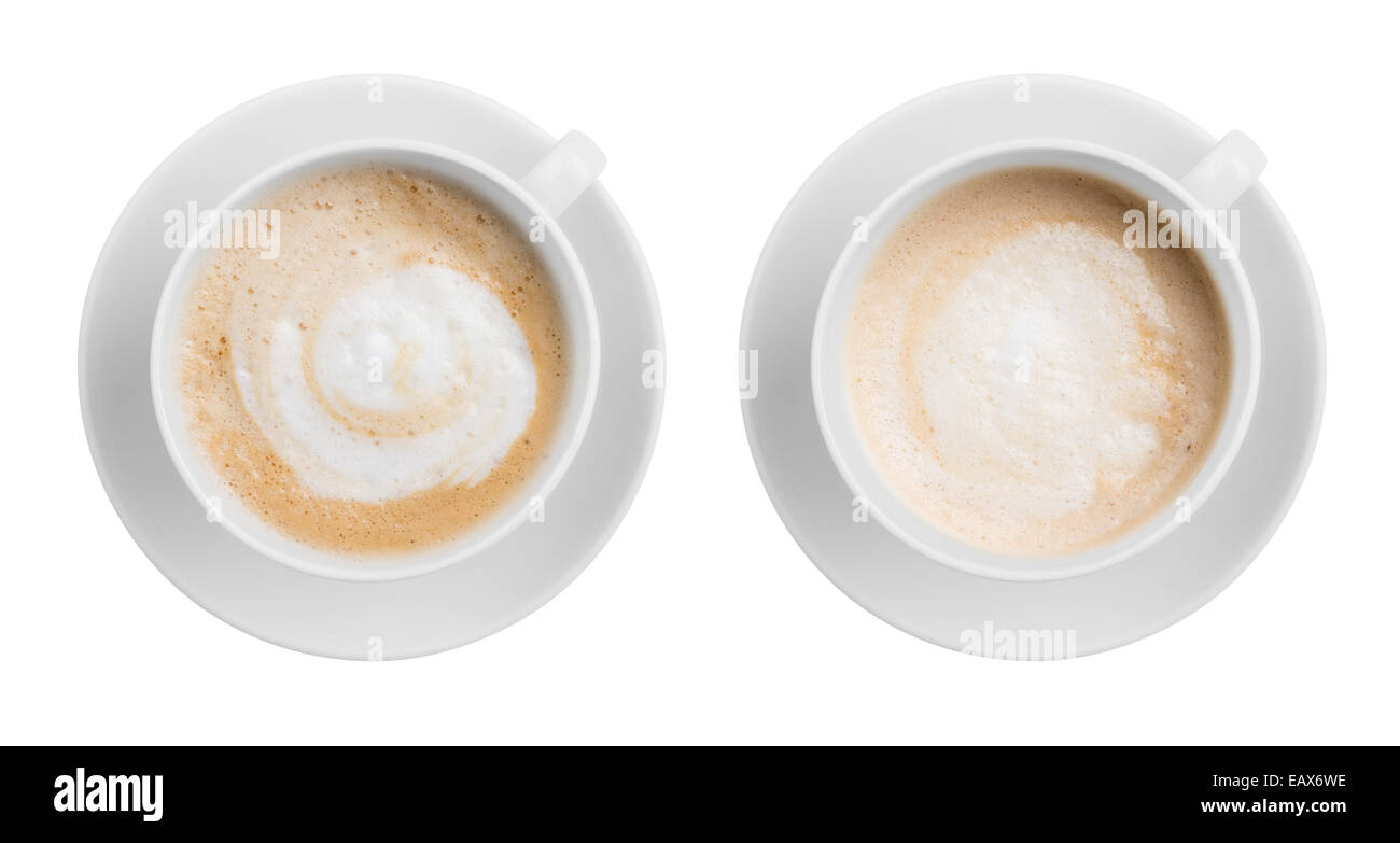 Café Latte ou cappuccino tasse top view isolated on white Banque D'Images