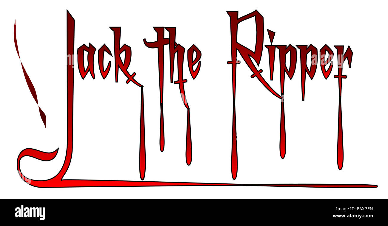 Un script de Jack the Ripper sur un fond blanc Banque D'Images