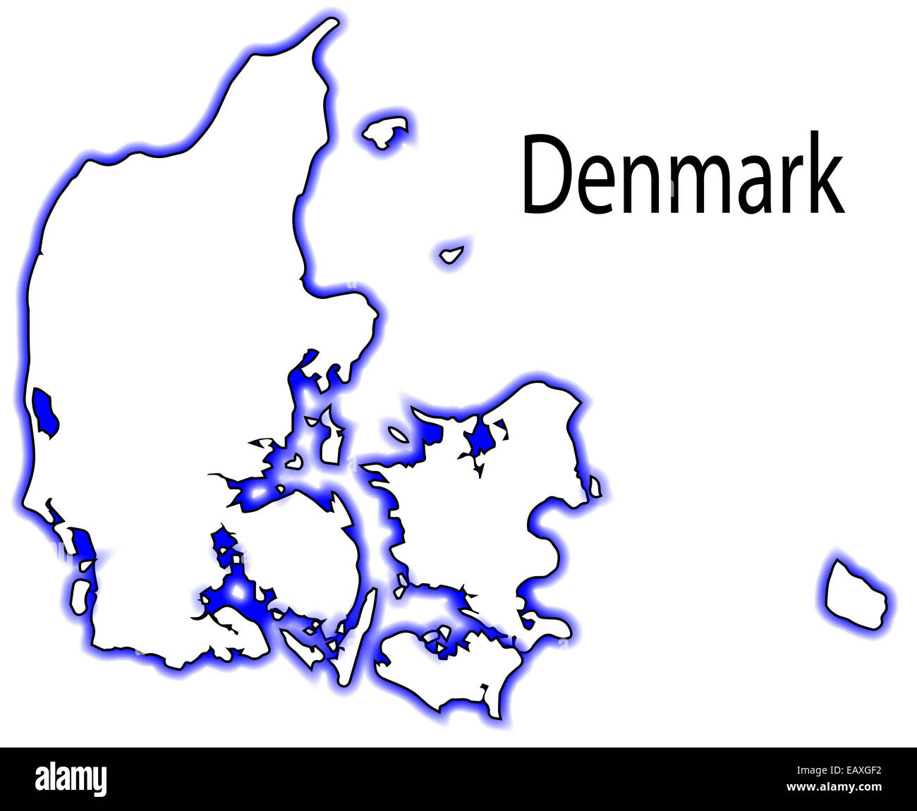 Carte du Danemark sur un fond blanc Banque D'Images