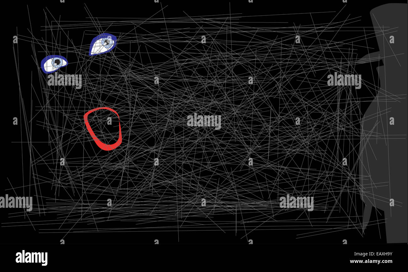 Jack l'Eventreur d'ossature et d'une jeune fille hurlant sur fond noir Banque D'Images