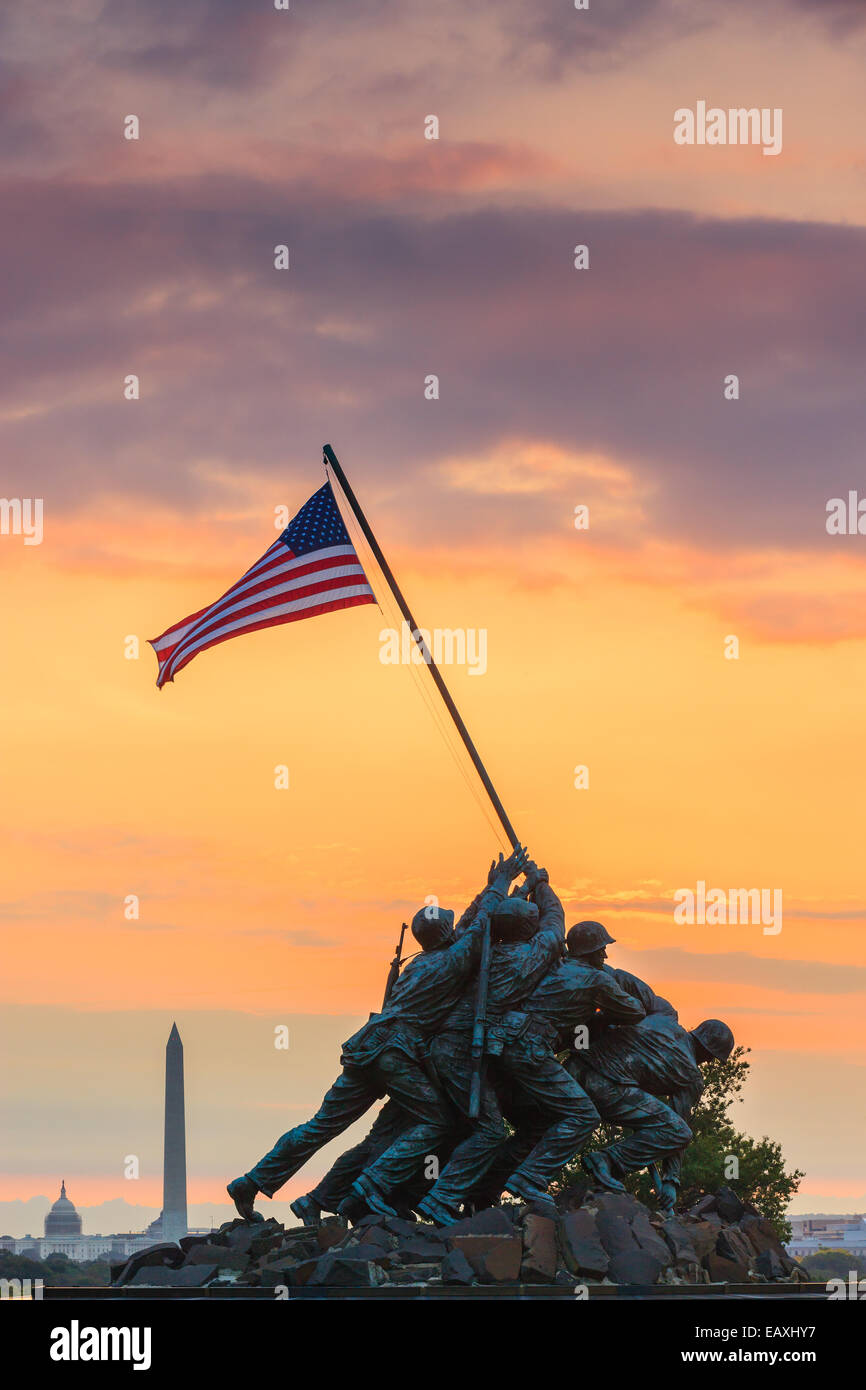 US Marine Corps War Memorial, également connu sous le nom de Mémorial Iwo-Jima à Arlington, Virginia, USA. Banque D'Images