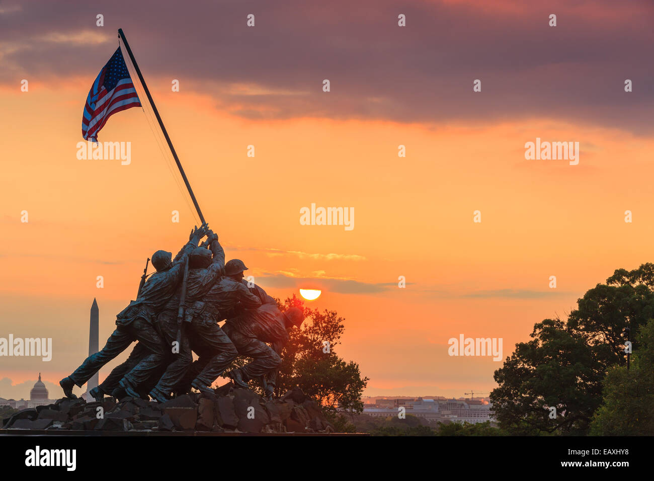 US Marine Corps War Memorial, également connu sous le nom de Mémorial Iwo-Jima à Arlington, Virginia, USA. Banque D'Images
