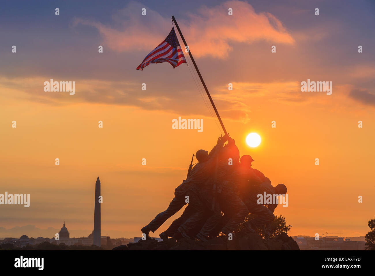 US Marine Corps War Memorial, également connu sous le nom de Mémorial Iwo-Jima à Arlington, Virginia, USA. Banque D'Images