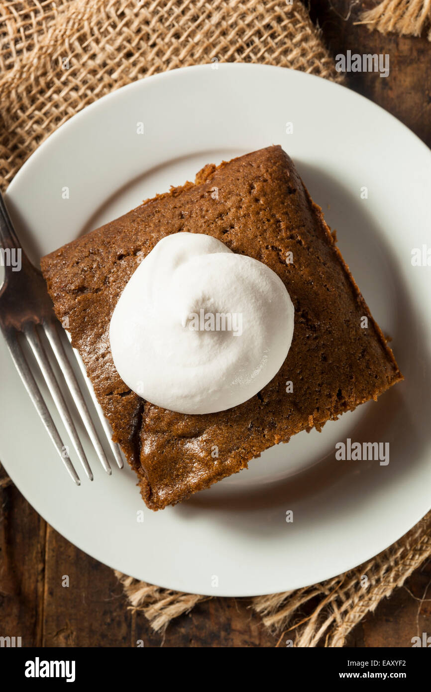 Gâteau d'épice fait maison avec de la crème fouettée Banque D'Images