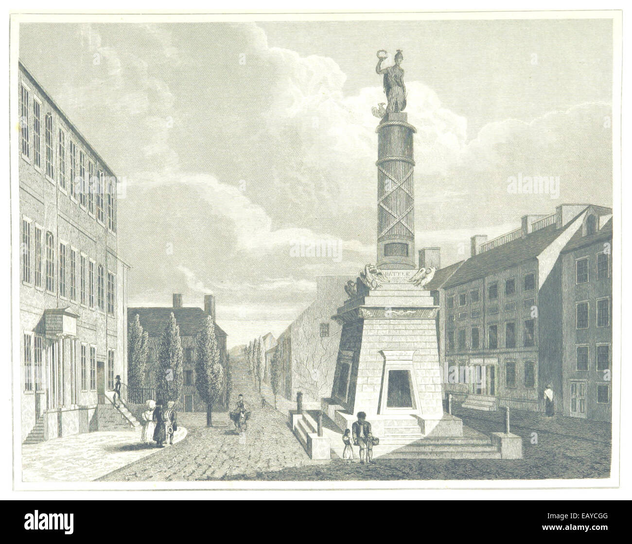 Cette illustration de 1834 par Hinton représente le monument de la bataille à Baltimore, Maryland. Le monument commémore la bataille de Baltimore pendant la guerre de 1812 et est un symbole de la résilience américaine. Banque D'Images