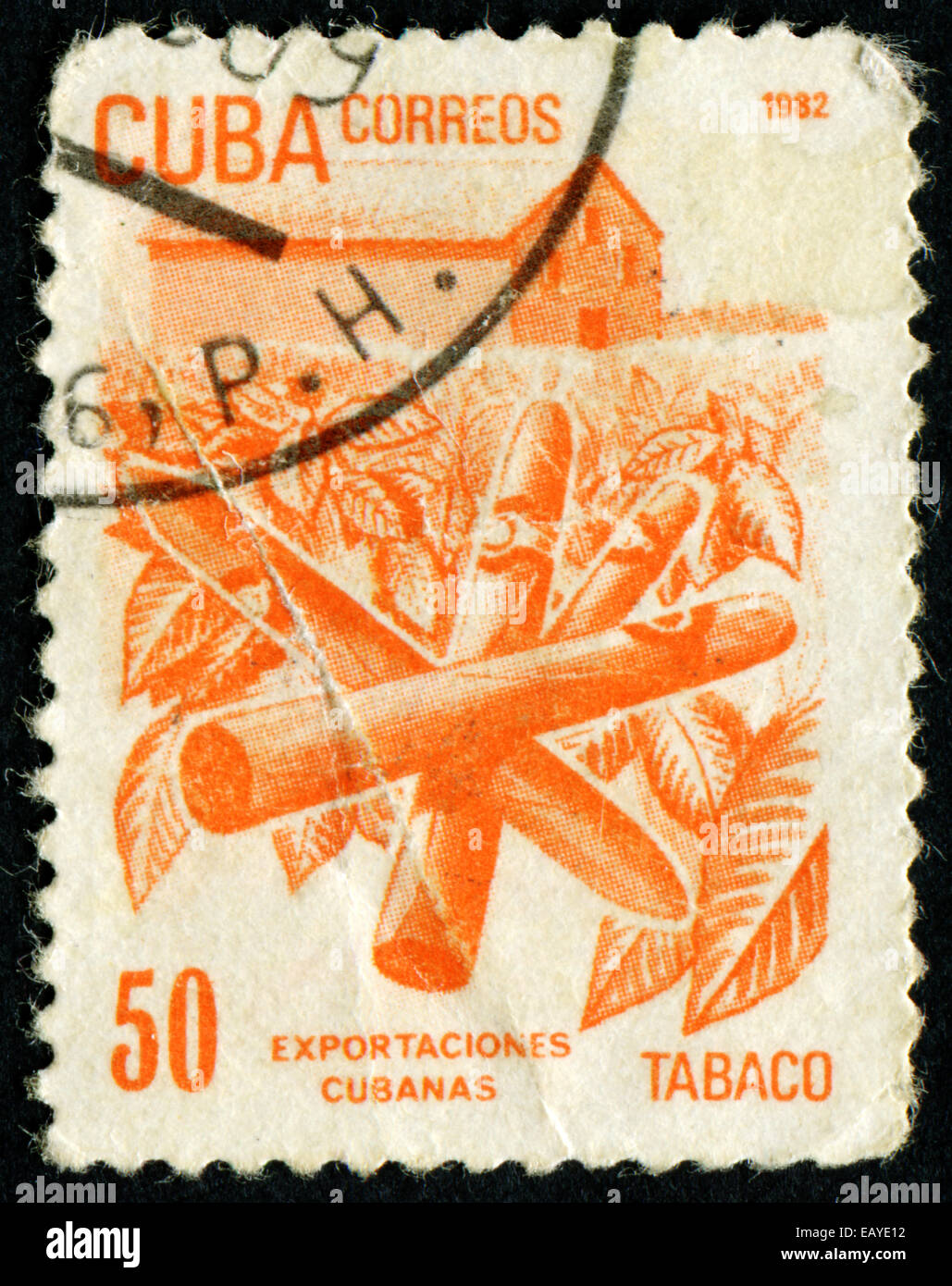 CUBA - VERS 1982 : timbre imprimé dans les produits d'exportation cubaine montre Cuba : le tabac, avec l'inscription et le nom de la série 'Cuban Banque D'Images