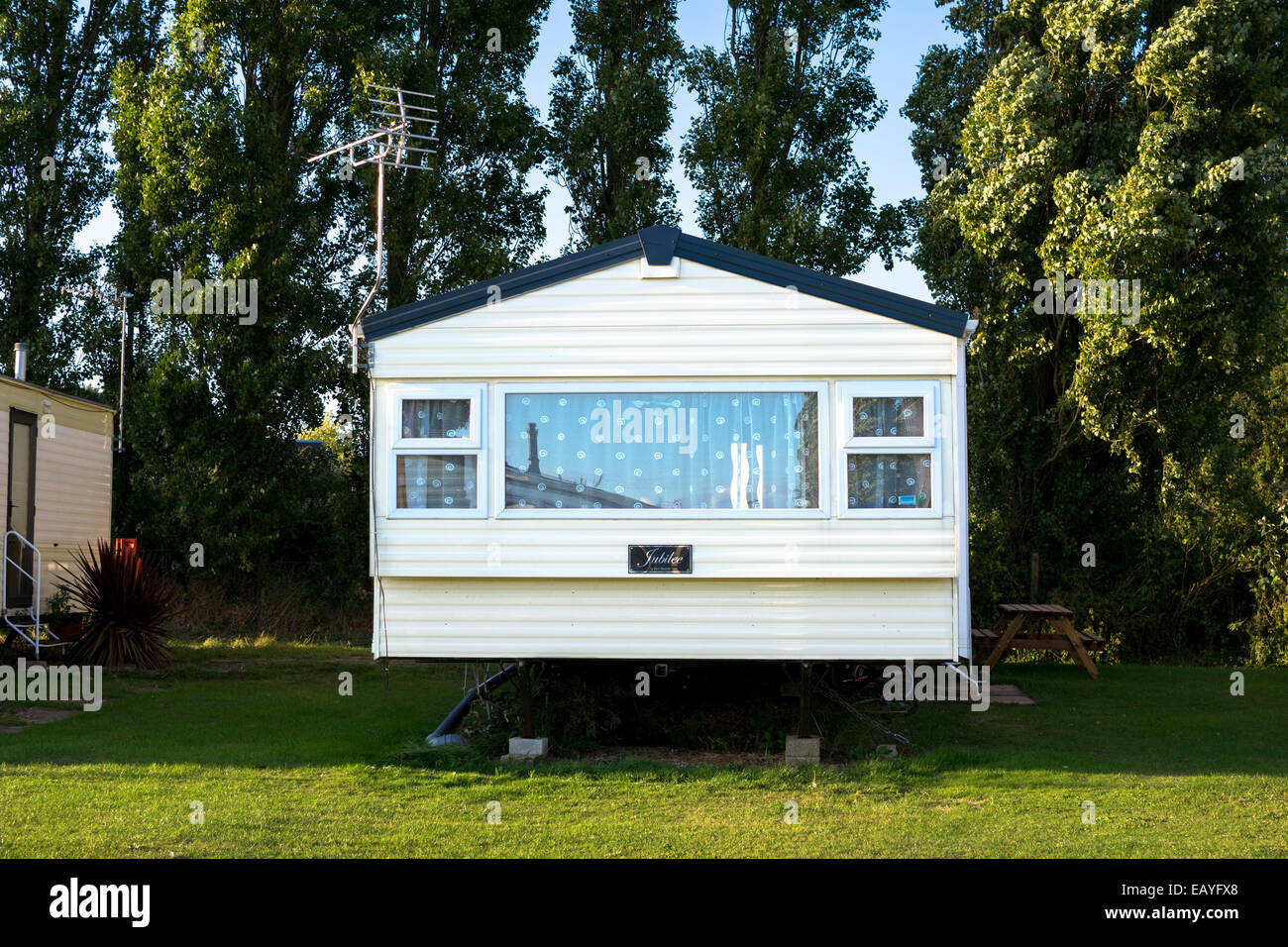 Mobil-home dans l'Essex, Angleterre côte Banque D'Images