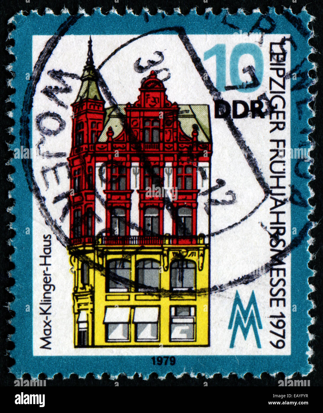 République démocratique allemande - circa 1979 : timbre imprimé en Allemagne à partir de la foire de printemps de Leipzig" montre Max Klinger Exhib Banque D'Images