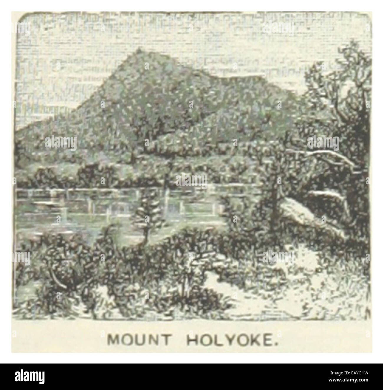 Cette illustration de 1891 représente le mont Holyoke dans le Massachusetts, mettant en valeur le paysage de la montagne et son importance dans la beauté naturelle et l'histoire de la région. Banque D'Images